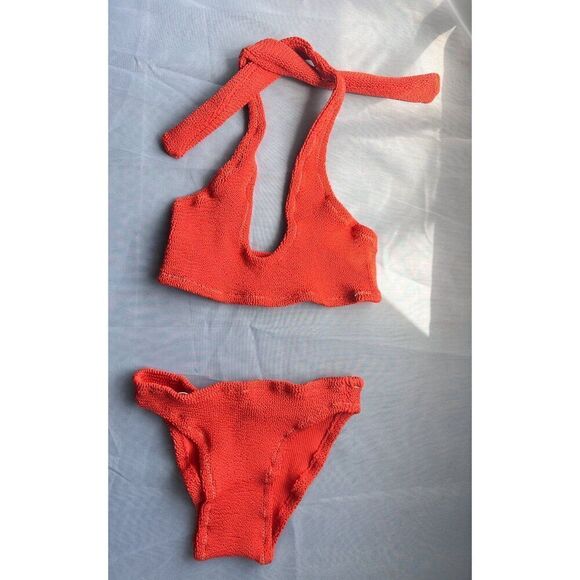 NEW Free People x Reina Olga Pilou Bikini Set in Orange One Size Low Rise Halter - Picture 4 of 7